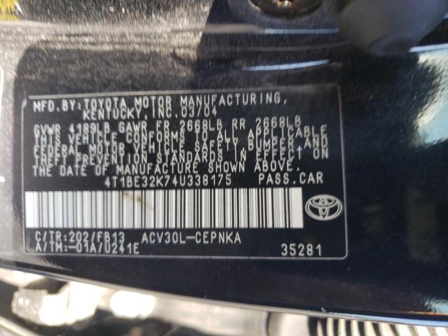 Photo 10 from auction – 2004 TOYOTA CAMRY LE with VIN 4T1BE32K74U338175