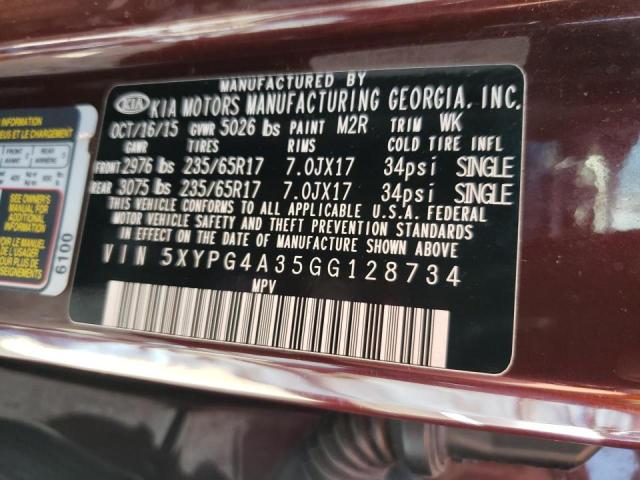 Photo 10 from auction – 2016 KIA SORENTO LX with VIN 5XYPG4A35GG128734