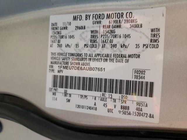 Photo 10 from auction – 2010 FORD EXPLORER X with VIN 1FMEU7DE6AUB07651