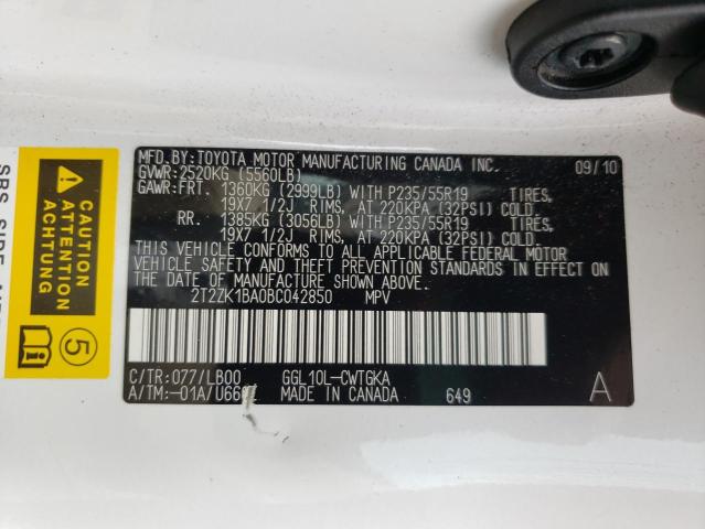 Photo 10 from auction – 2011 LEXUS RX 350 with VIN 2T2ZK1BA0BC042850
