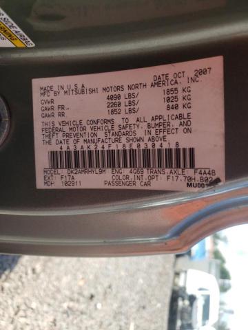 Photo 10 from auction – 2008 MITSUBISHI ECLIPSE GS with VIN 4A3AK24F18E030418