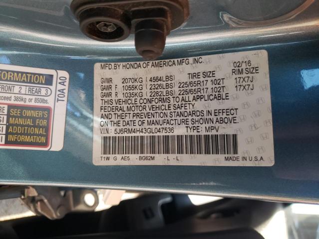 Photo 10 from auction – 2016 HONDA CR-V SE with VIN 5J6RM4H43GL047536