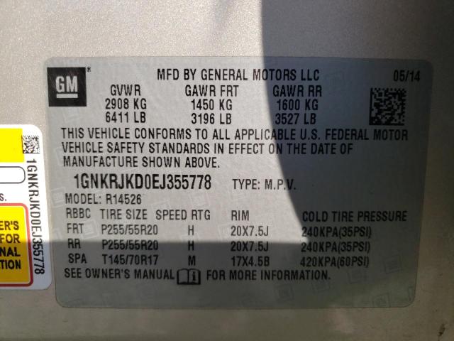 Photo 10 from auction – 2014 CHEVROLET TRAVERSE L with VIN 1GNKRJKD0EJ355778