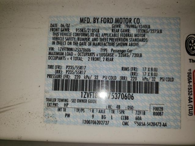Photo 10 from auction – 2007 FORD MUSTANG with VIN 1ZVFT80N175370606