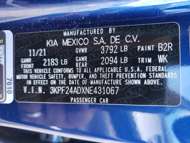 Photo 10 from auction – 2022 KIA FORTE FE with VIN 3KPF24ADXNE431067