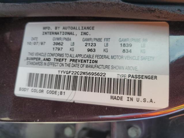 Photo 10 from auction – 1998 MAZDA 626 DX with VIN 1YVGF22C2W5695622