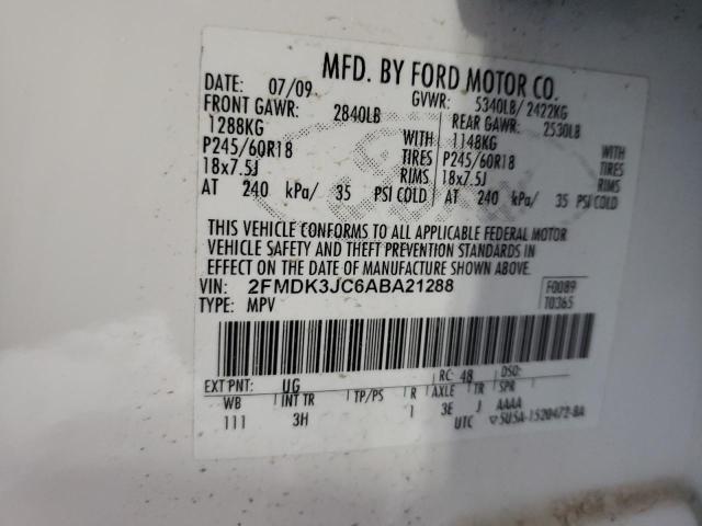 Photo 10 from auction – 2010 FORD EDGE SEL with VIN 2FMDK3JC6ABA21288