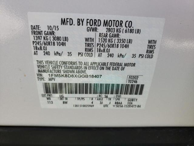 Photo 10 from auction – 2016 FORD EXPLORER X with VIN 1FM5K8D8XGGB18407