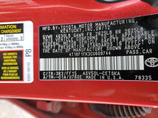 Photo 10 from auction – 2012 TOYOTA CAMRY BASE with VIN 4T1BF1FK3CU609744