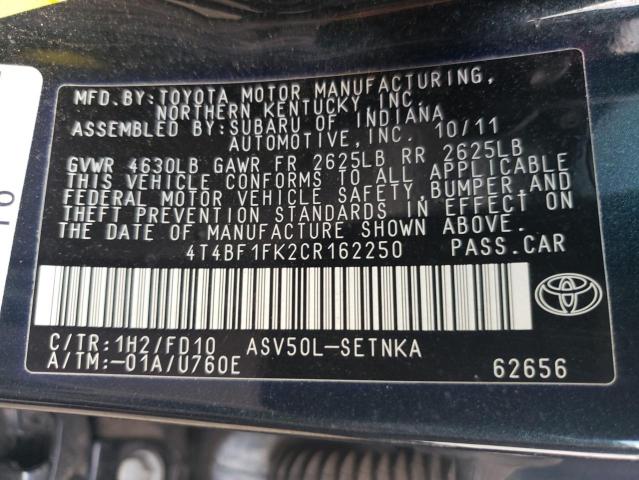 Photo 10 from auction – 2012 TOYOTA CAMRY BASE with VIN 4T4BF1FK2CR162250