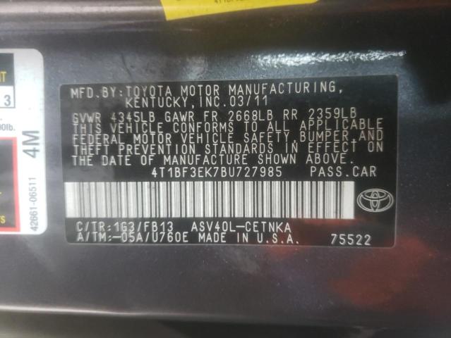 Photo 10 from auction – 2011 TOYOTA CAMRY BASE with VIN 4T1BF3EK7BU727985