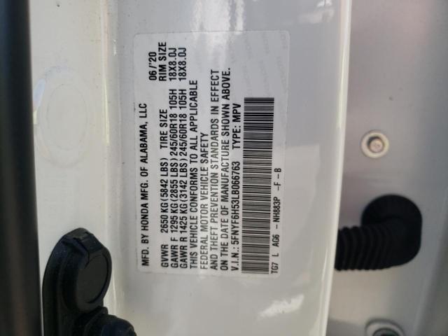 Photo 10 from auction – 2020 HONDA PILOT EXL with VIN 5FNYF6H53LB066763