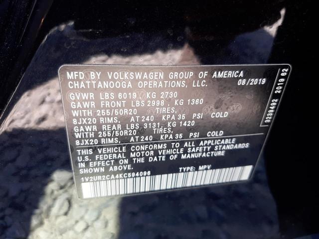Photo 10 from auction – 2019 VOLKSWAGEN ATLAS with VIN 1V2UR2CA4KC594096