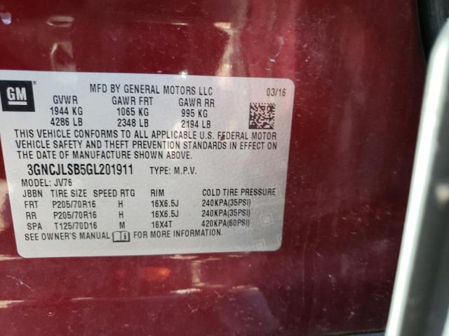 Photo 10 from auction – 2016 CHEVROLET TRAX 1LT with VIN 3GNCJLSB5GL201911