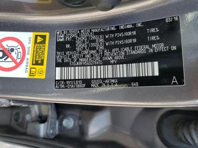 Photo 10 from auction – 2016 TOYOTA HIGHLANDER with VIN 5TDJKRFH5GS276455