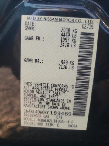 Photo 10 from auction – 2019 NISSAN ALTIMA SV with VIN 1N4BL4DW0KC189469
