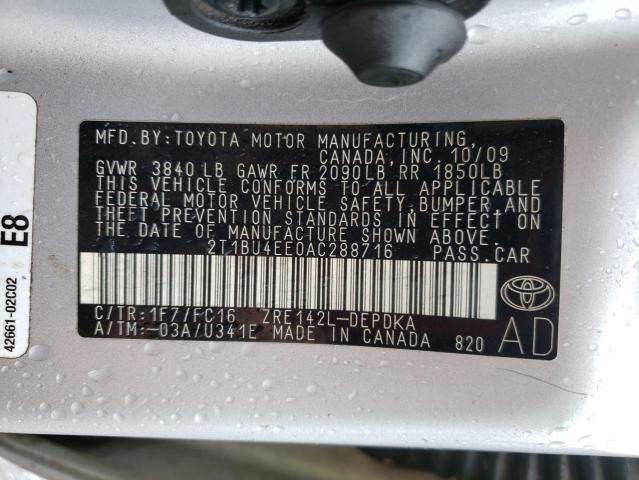 Photo 10 from auction – 2010 TOYOTA COROLLA BA with VIN 2T1BU4EE0AC288716
