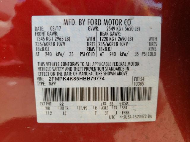 Фото 10 с аукциона – 2017 FORD EDGE TITAN с VIN 2FMPK4K85HBB79774