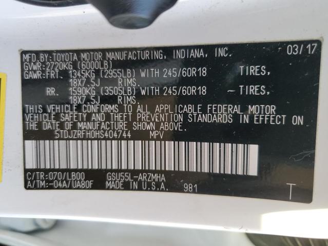 Photo 10 from auction – 2017 TOYOTA HIGHLANDER with VIN 5TDJZRFH0HS404744