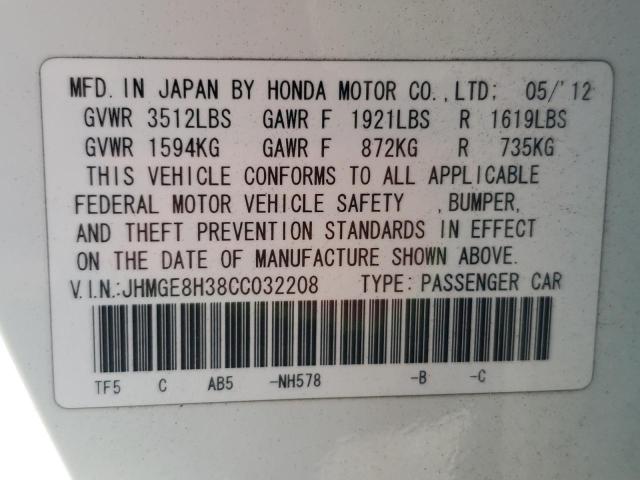 Photo 10 from auction – 2012 HONDA FIT with VIN JHMGE8H38CC032208