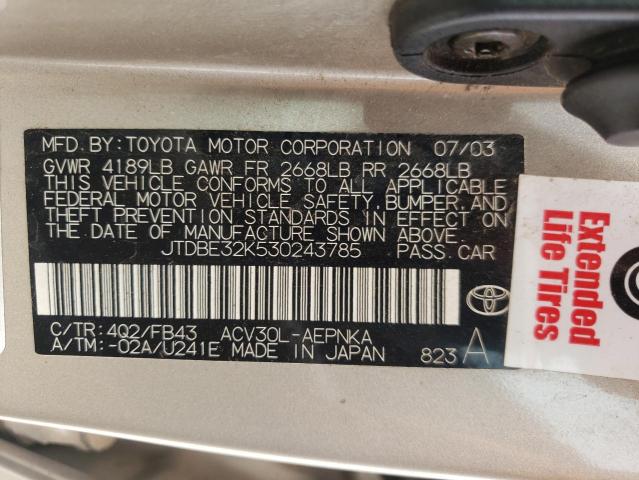 Photo 10 from auction – 2003 TOYOTA CAMRY LE with VIN JTDBE32K530243785