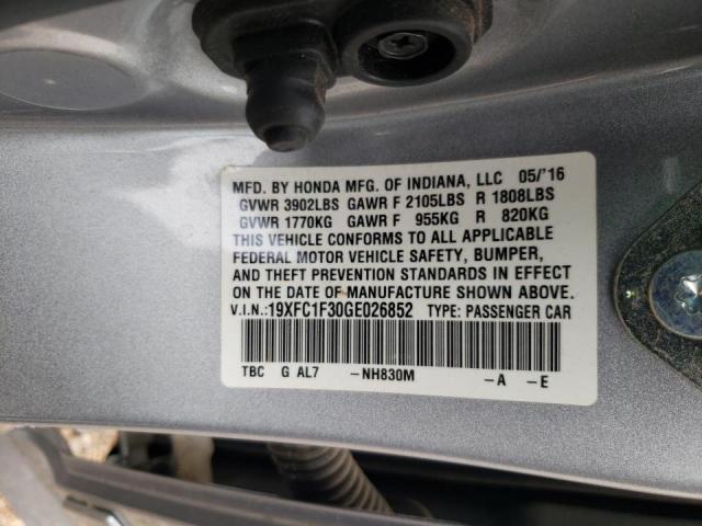 Photo 10 from auction – 2016 HONDA CIVIC EX with VIN 19XFC1F30GE026852
