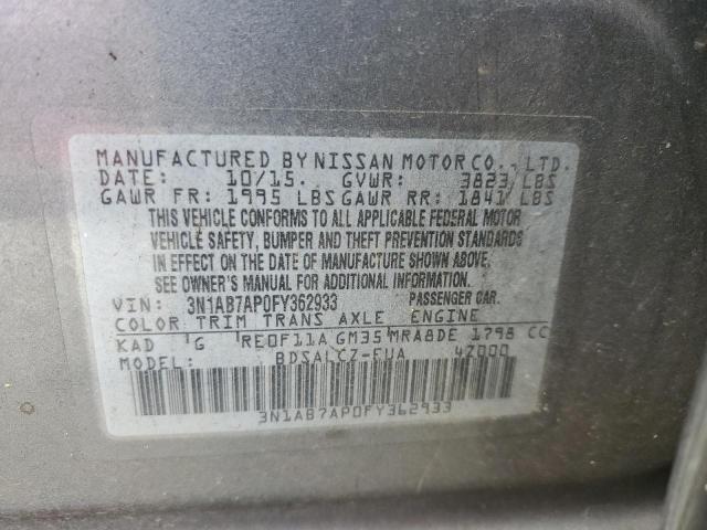 Photo 10 from auction – 2015 NISSAN SENTRA with VIN 3N1AB7AP0FY362933