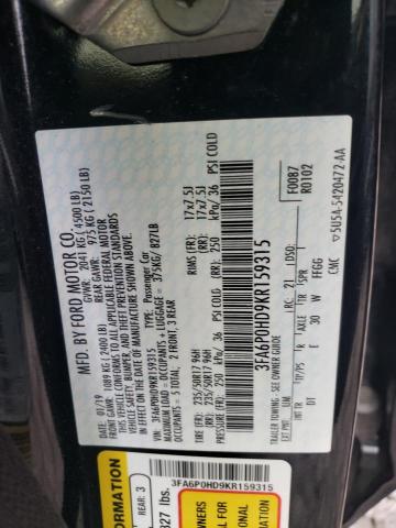 Photo 10 from auction – 2019 FORD FUSION SE with VIN 3FA6P0HD9KR159315