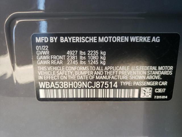 Photo 10 from auction – 2022 BMW 530 I with VIN WBA53BH09NCJ87514