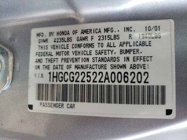 Photo 10 from auction – 2002 HONDA ACCORD EX with VIN 1HGCG22522A006202