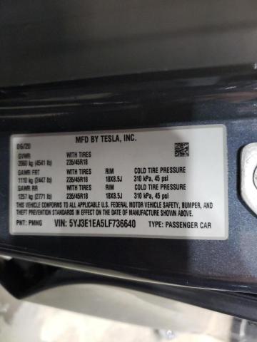 Photo 10 from auction – 2020 TESLA MODEL 3 with VIN 5YJ3E1EA5LF736640
