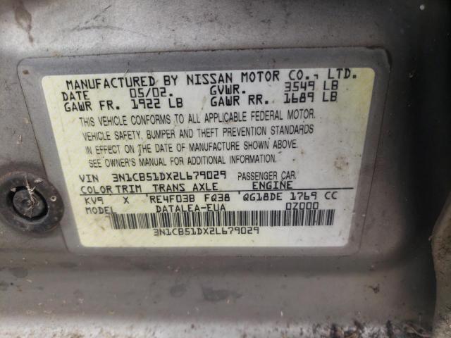 Photo 10 from auction – 2002 NISSAN SENTRA XE with VIN 3N1CB51DX2L679029