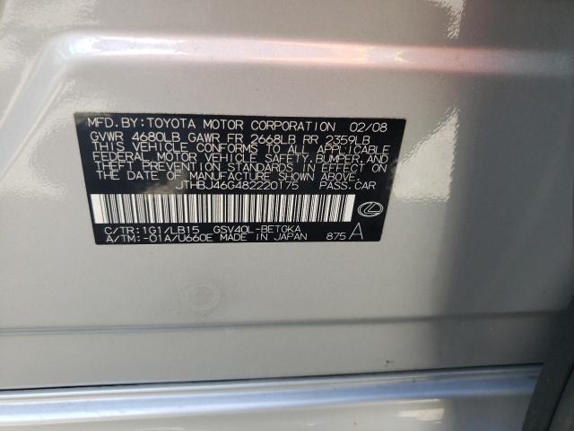 Photo 10 from auction – 2008 LEXUS ES 350 with VIN JTHBJ46G482220175