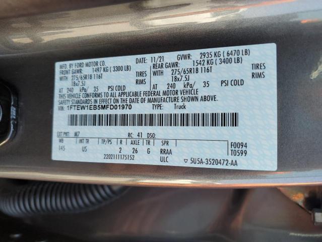 Photo 10 from auction – 2021 FORD F150 SUPER with VIN 1FTEW1EB5MFD01970