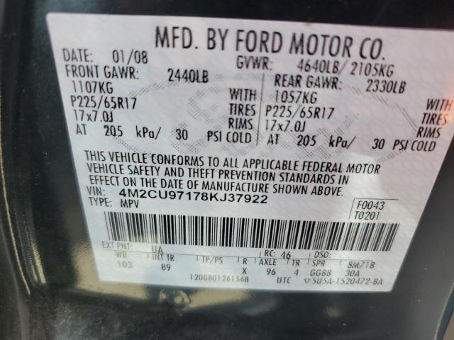 Photo 10 from auction – 2008 MERCURY MARINER PR with VIN 4M2CU97178KJ37922