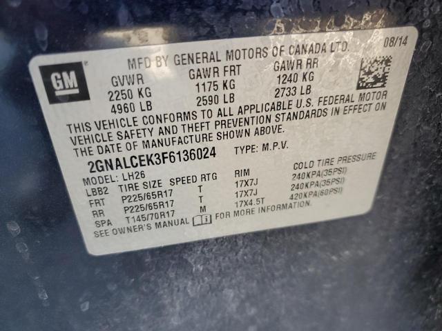 Photo 10 from auction – 2015 CHEVROLET EQUINOX LT with VIN 2GNALCEK3F6136024
