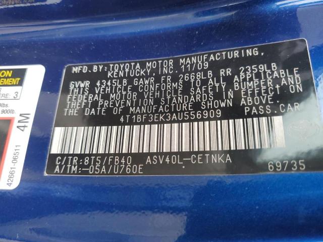 Photo 10 from auction – 2010 TOYOTA CAMRY with VIN 4T1BF3EK3AU556909