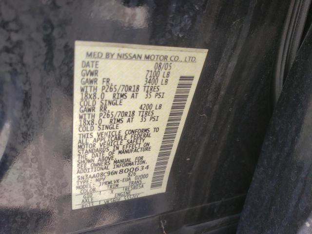 Photo 10 from auction – 2006 INFINITI QX56 with VIN 5N3AA08C96N800634