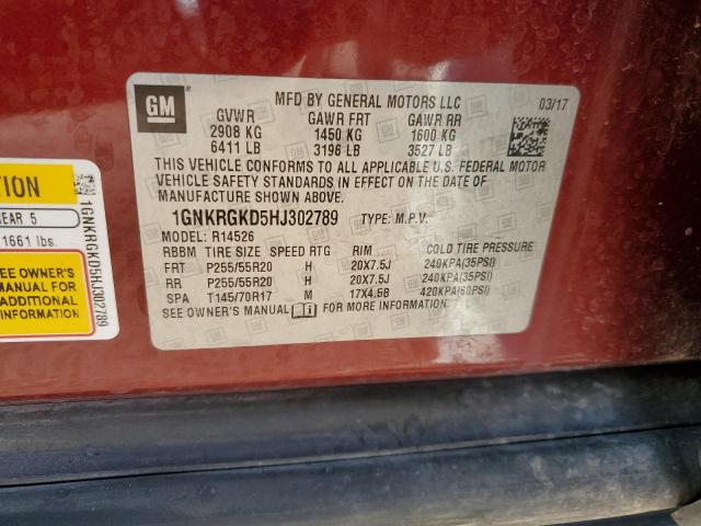 Photo 10 from auction – 2017 CHEVROLET TRAVERSE L with VIN 1GNKRGKD5HJ302789