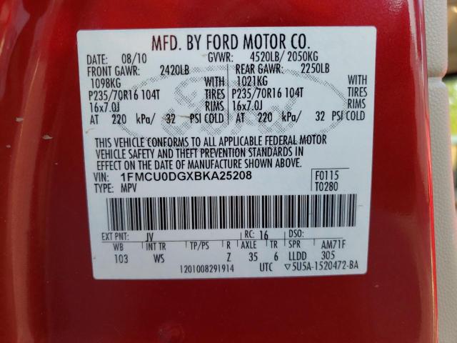 Photo 10 from auction – 2011 FORD ESCAPE XLT with VIN 1FMCU0DGXBKA25208