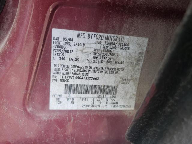 Photo 10 from auction – 2004 FORD F-150 with VIN 1FTPW14504KD23662