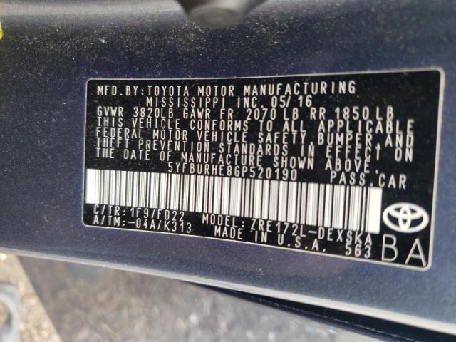 Photo 10 from auction – 2016 TOYOTA COROLLA L with VIN 5YFBURHE8GP520190