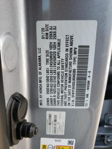 Photo 10 from auction – 2020 HONDA PILOT ELIT with VIN 5FNYF6H03LB046386