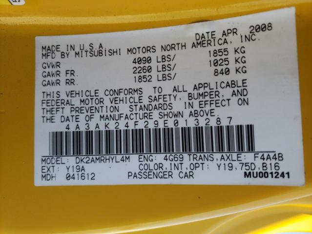 Photo 10 from auction – 2009 MITSUBISHI ECLIPSE GS with VIN 4A3AK24F29E013287
