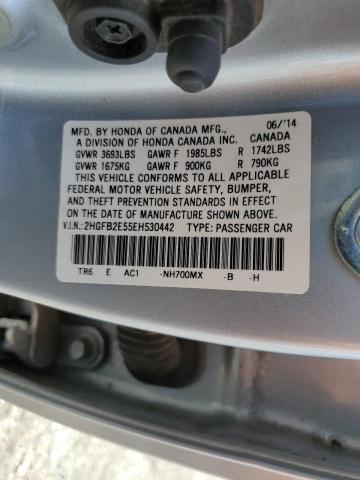 Photo 10 from auction – 2014 HONDA CIVIC LX with VIN 2HGFB2E55EH530442