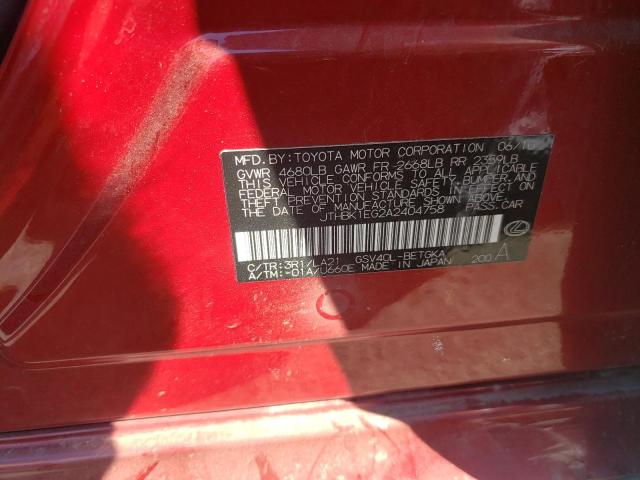 Photo 10 from auction – 2010 LEXUS ES 350 with VIN JTHBK1EG2A2404758