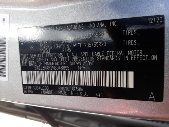 Photo 10 from auction – 2021 TOYOTA HIGHLANDER with VIN 5TDJZRAH3MS046895