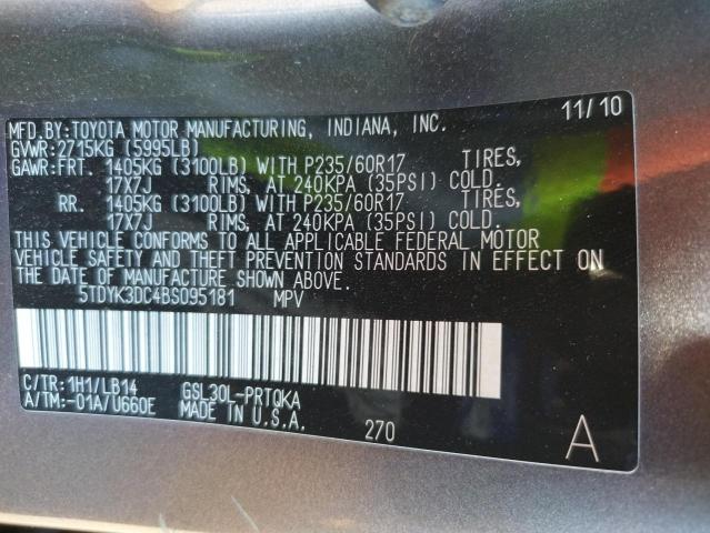 Photo 10 from auction – 2011 TOYOTA SIENNA XLE with VIN 5TDYK3DC4BS095181