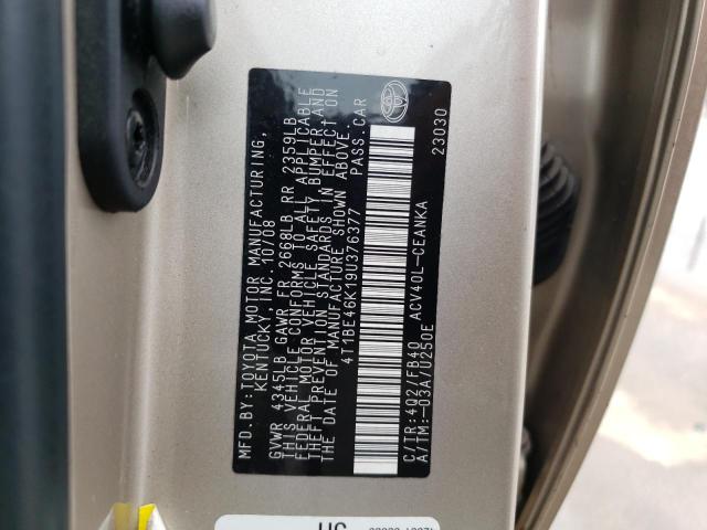 Photo 10 from auction – 2009 TOYOTA CAMRY BASE with VIN 4T1BE46K19U376377