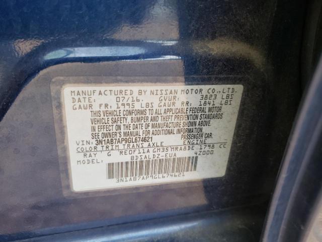 Photo 10 from auction – 2016 NISSAN SENTRA S with VIN 3N1AB7AP9GL674621
